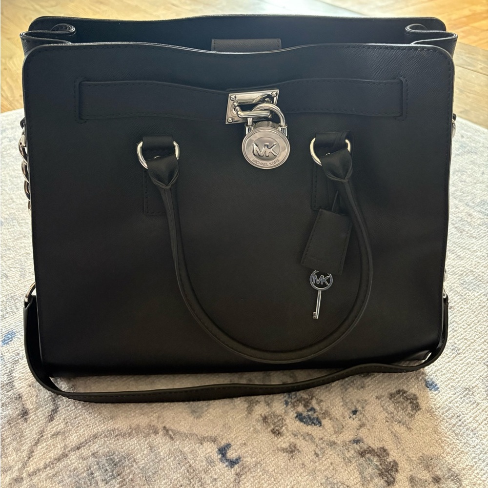 Michael Kors Hamilton 2 way Large Black Leather Tote Bag